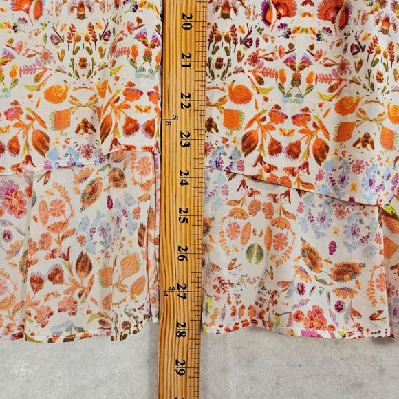 a.n.a. A New Approach Tunic Tank Top Women Size M Orange Floral Boho Pleated - Picture 10 of 11